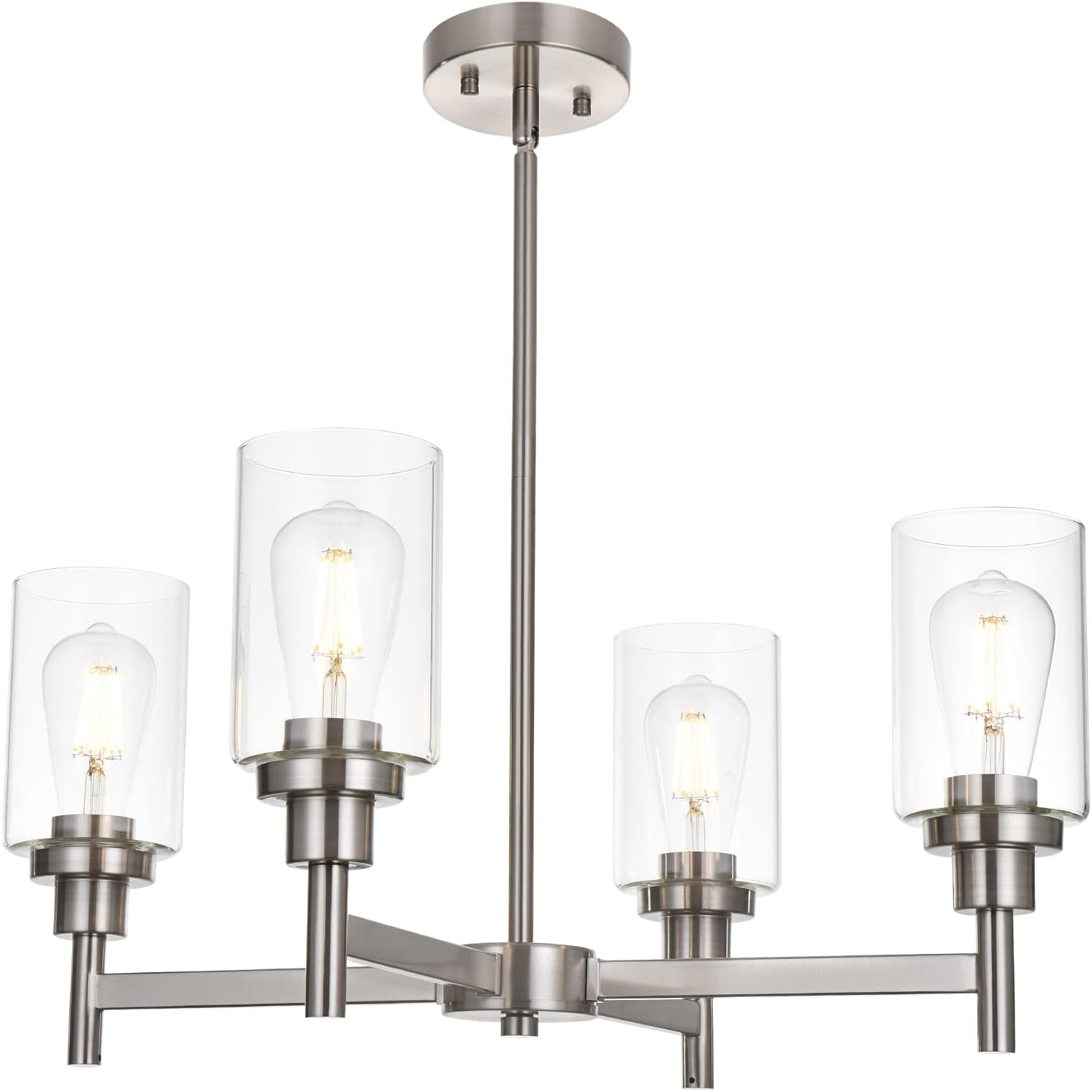Modern Black Chandelier — 4-Light — Brushed Nickel