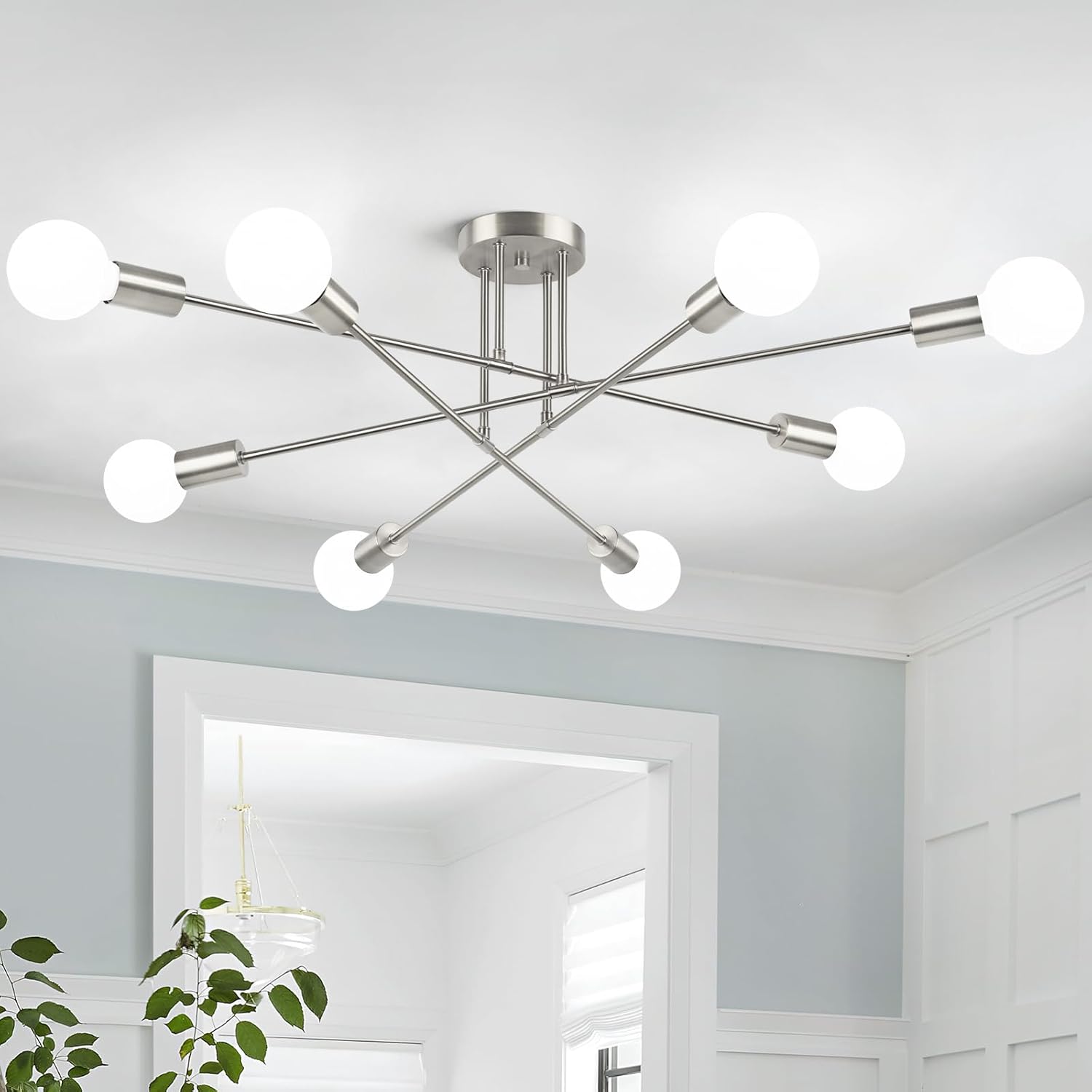 Modern Black Chandelier — 6-Light — Brushed Nickel