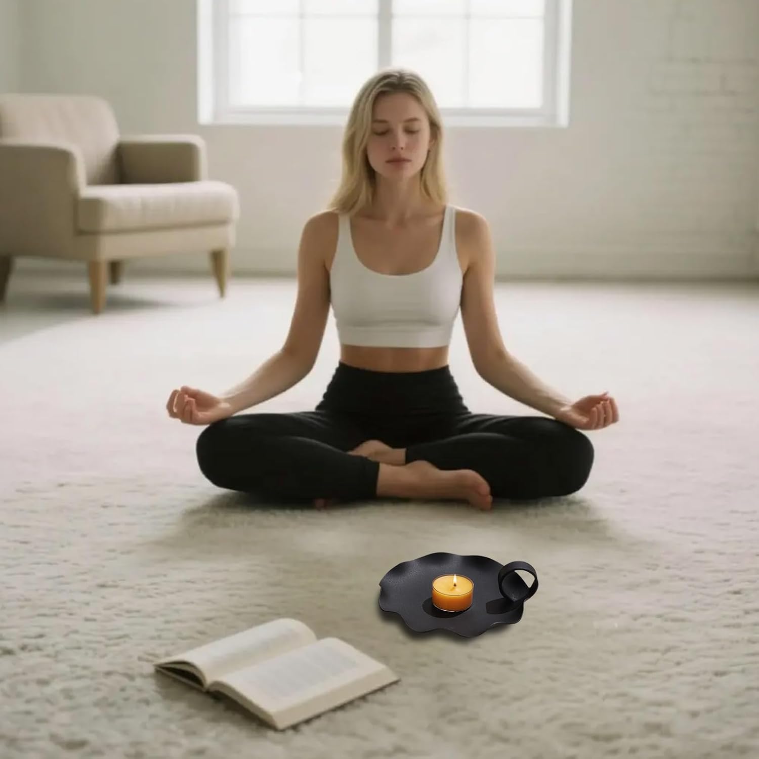 Modern Black Pillar Candle — 5.5" - View 7