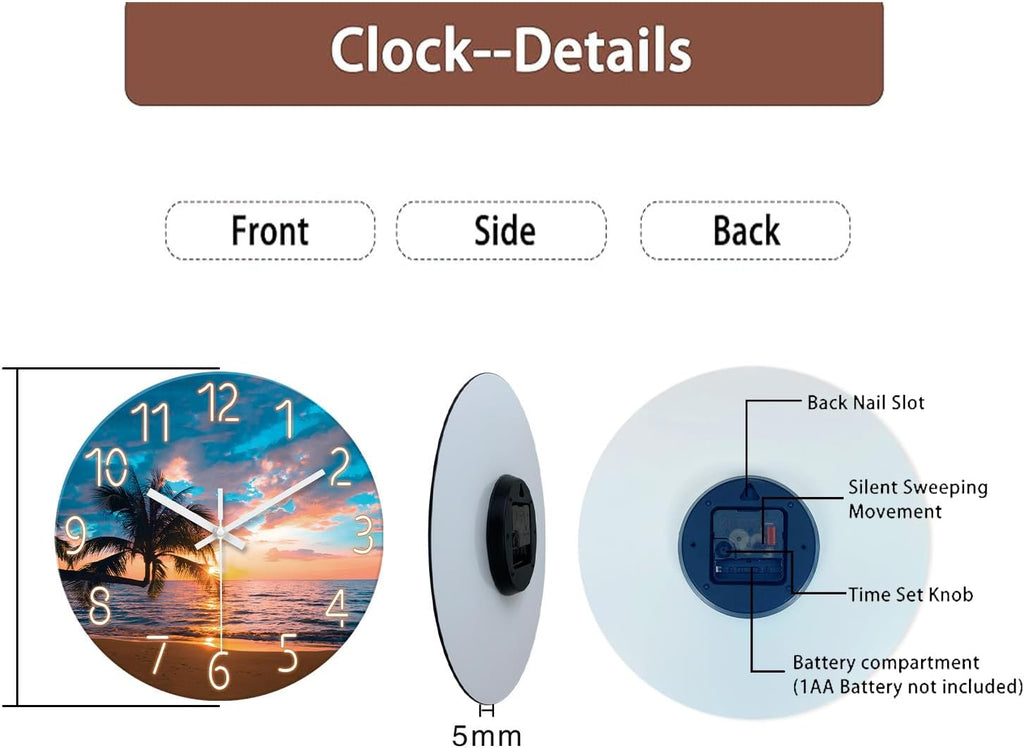 Battery Operated Blue Wall Clock — 12" - View 7