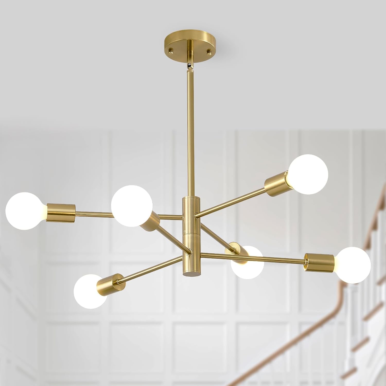 Adjustable Farmhouse Black Chandelier — 6-Light — Gold