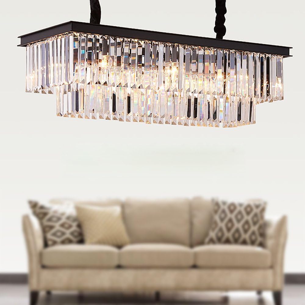 Rectangular Luxe Black Chandelier — 12-Light — Black