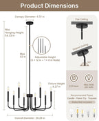 Farmhouse Black Chandelier — 8-Light - View 4