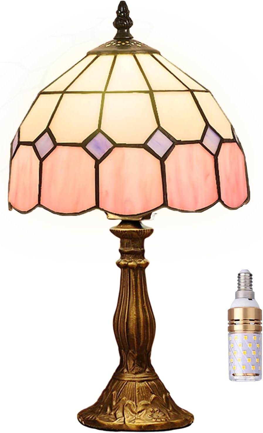 Vintage Blue Bedside Lamp — 8" — Pink