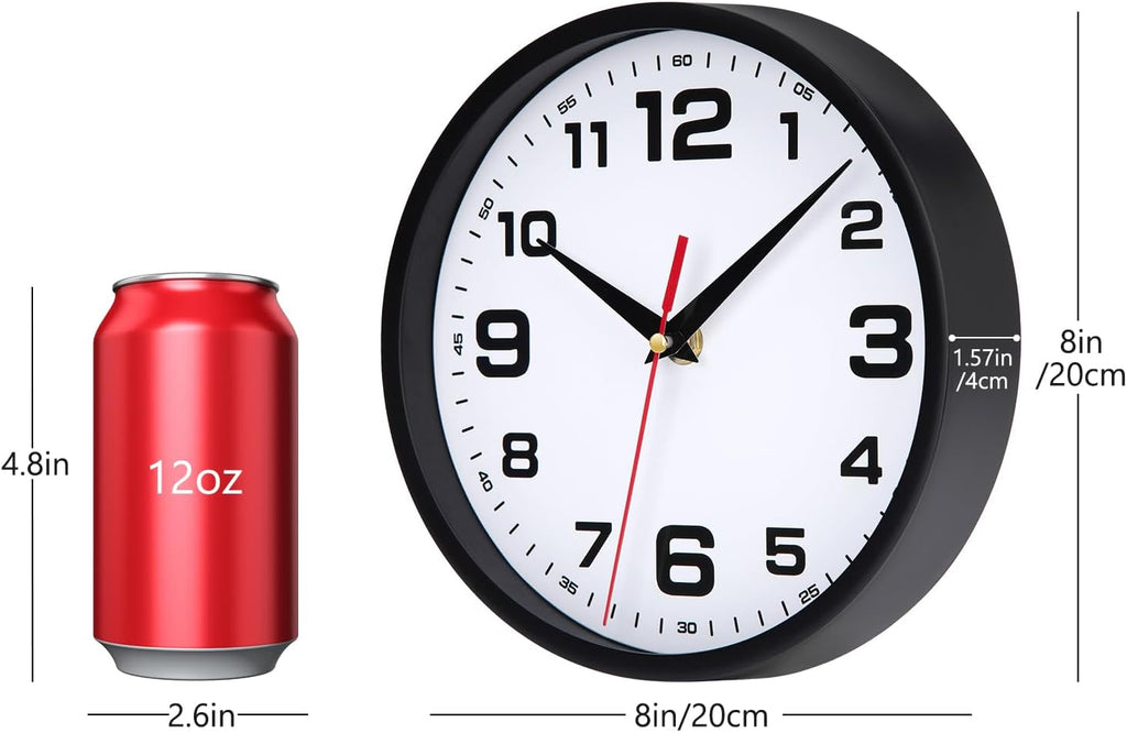 Battery Operated Modern Black Wall Clock — 8" - View 3