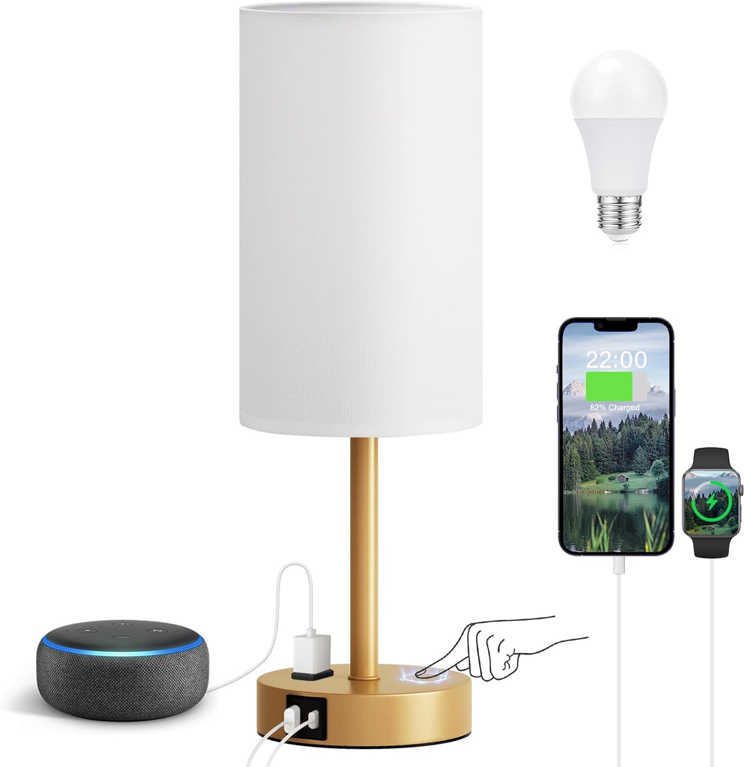 Dimmable Beige Table Lamp — 14" — White - Gold
