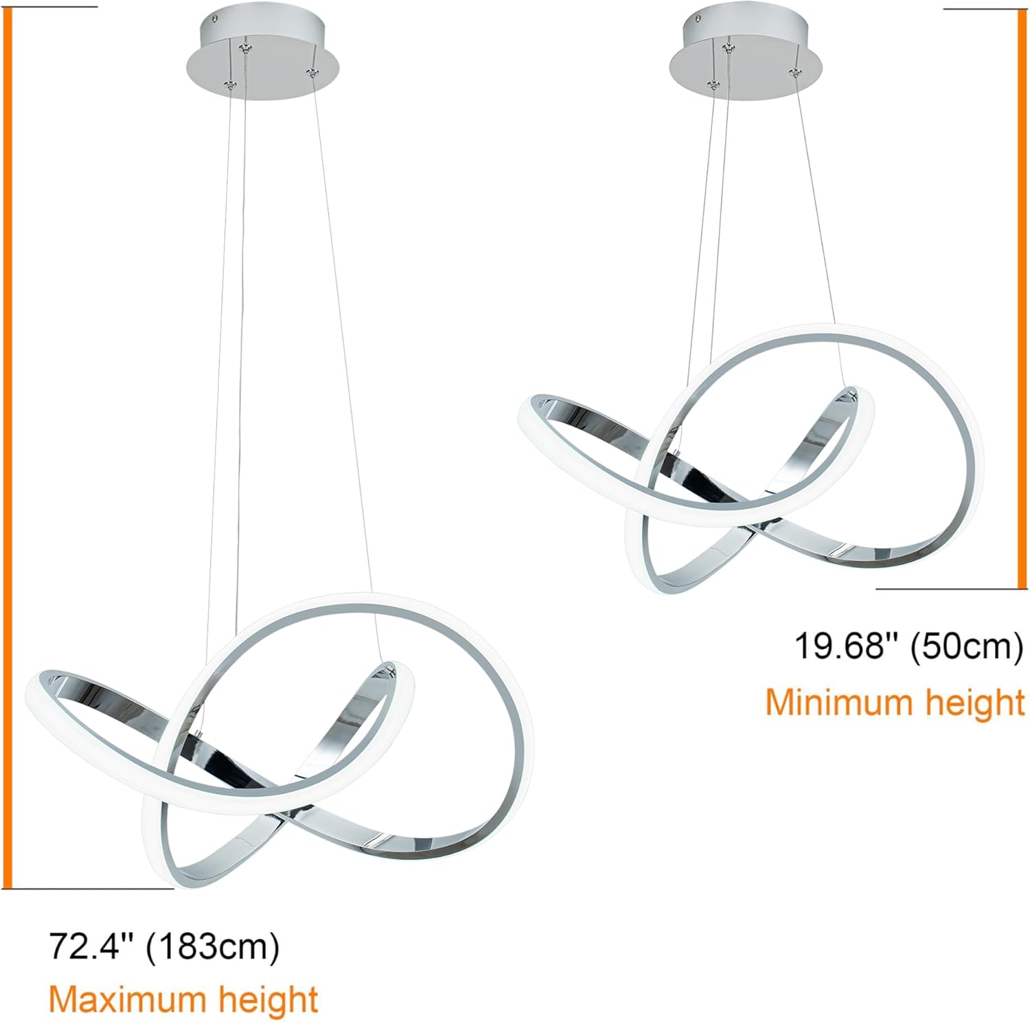 Dimmable Modern Black Chandelier — 7" - View 5
