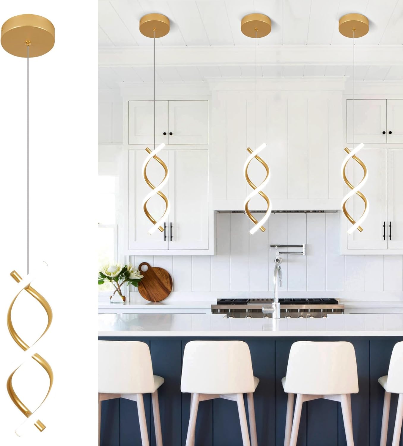 Dimmable Modern Black Pendant Light — Gold,6000K