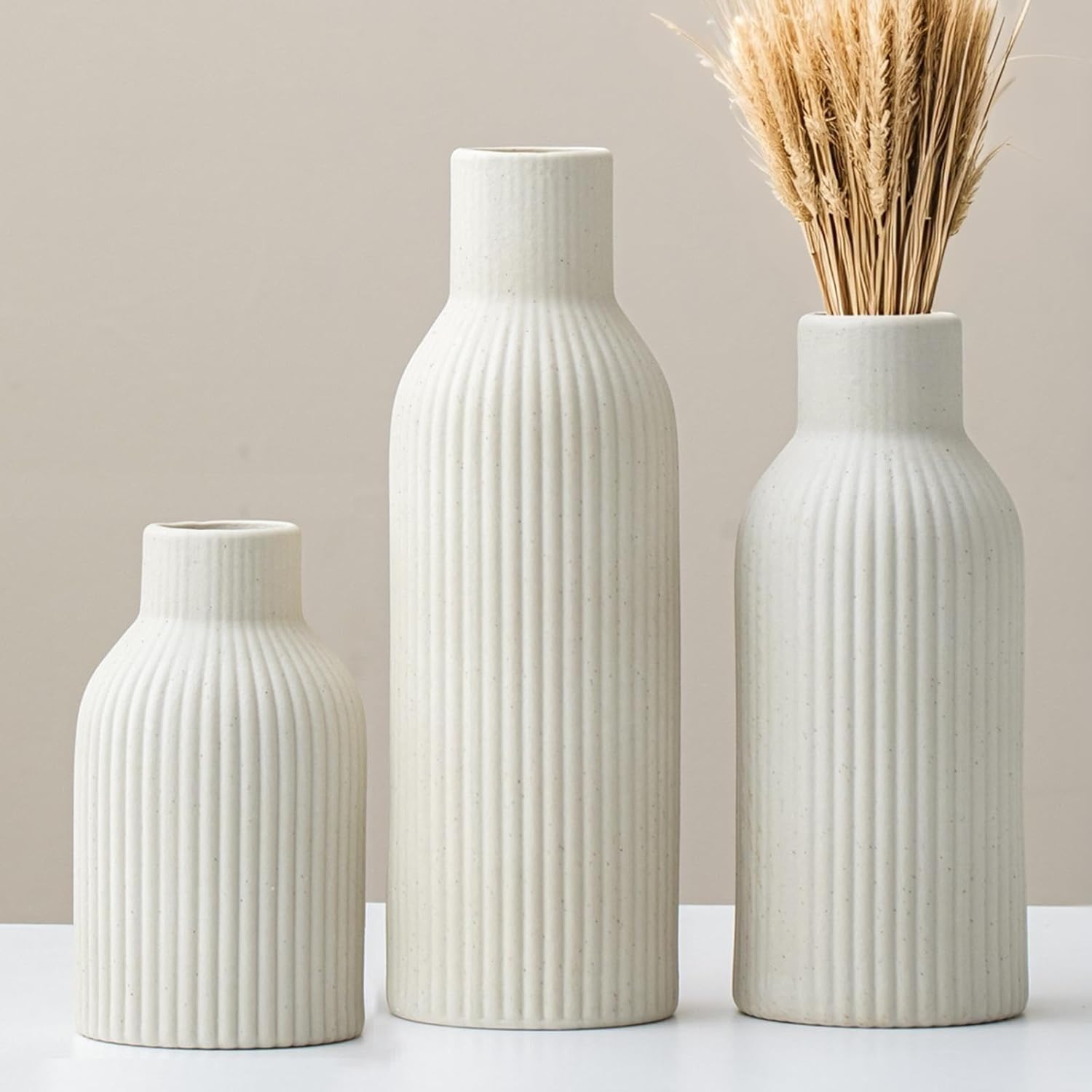 Modern Beige Decorative Vase — Set of 3 — Beige
