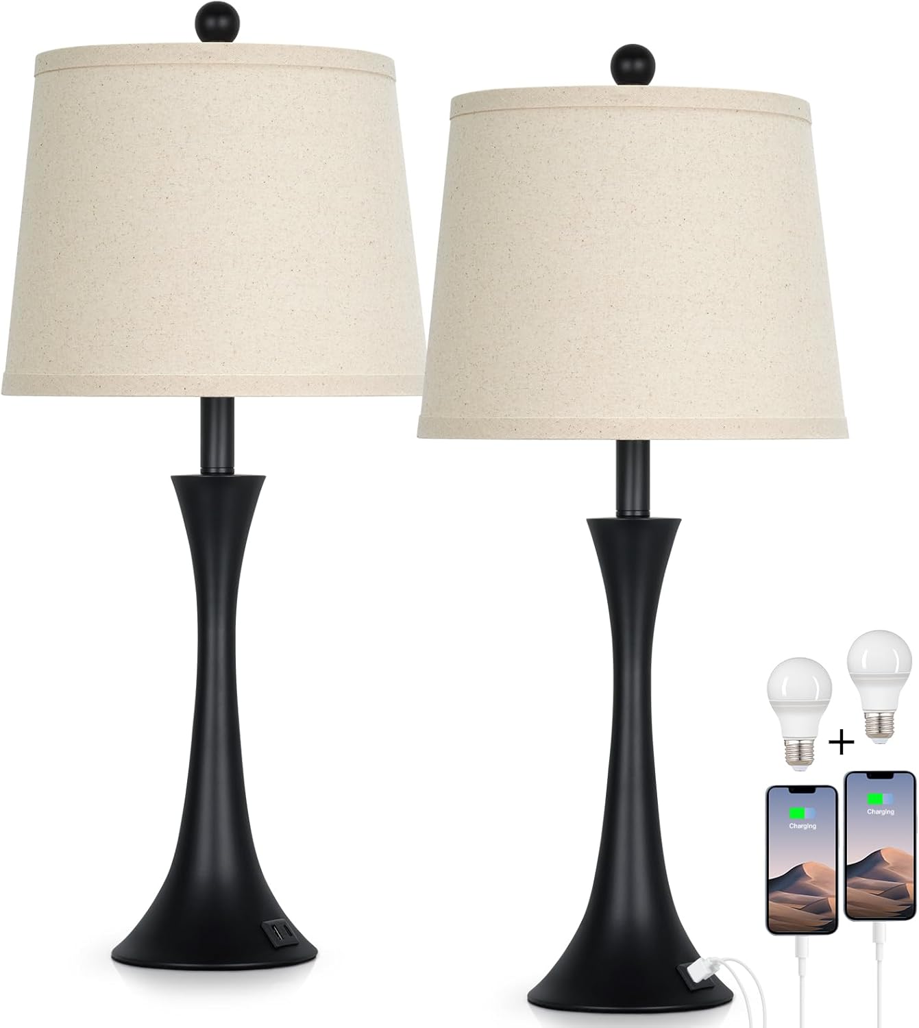 Dimmable Black Bedside Lamp — 27.5" - View 7