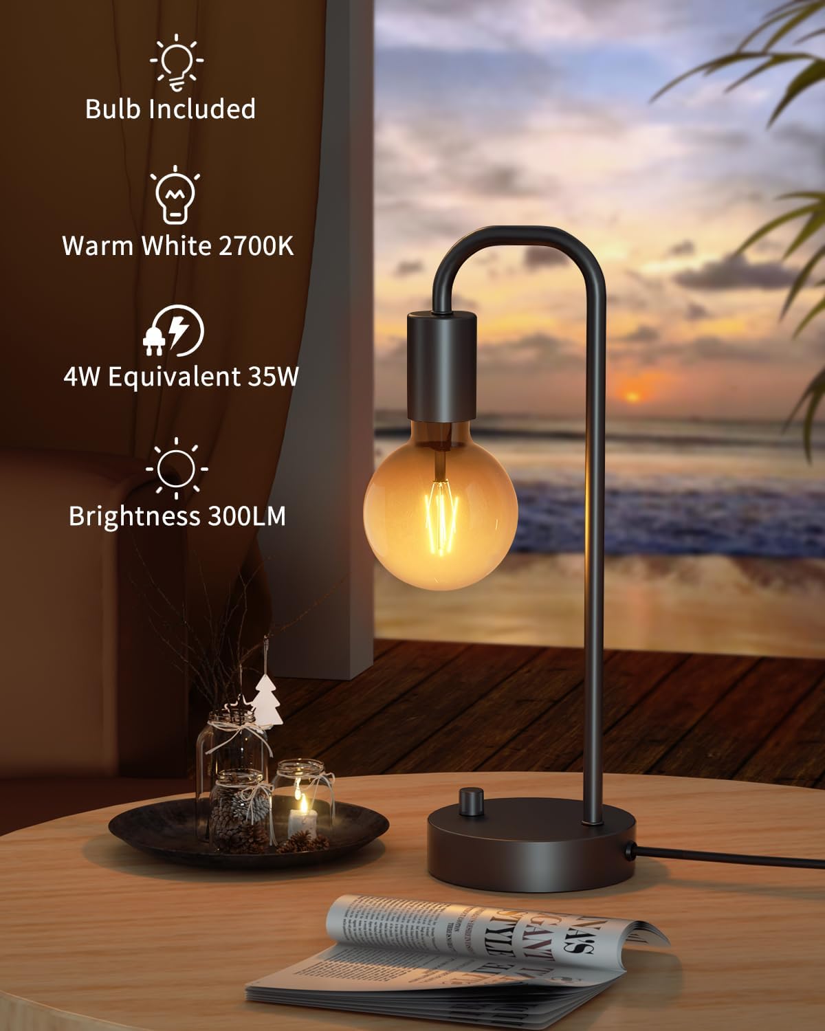 Dimmable Modern Black Bedside Lamp - View 3
