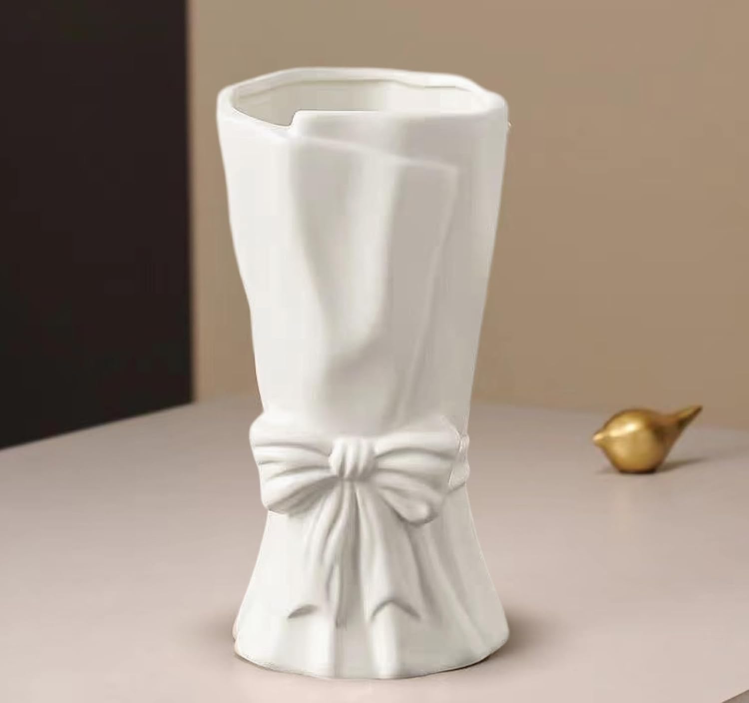 Boho Beige Flower Vase — 3" — Pure White