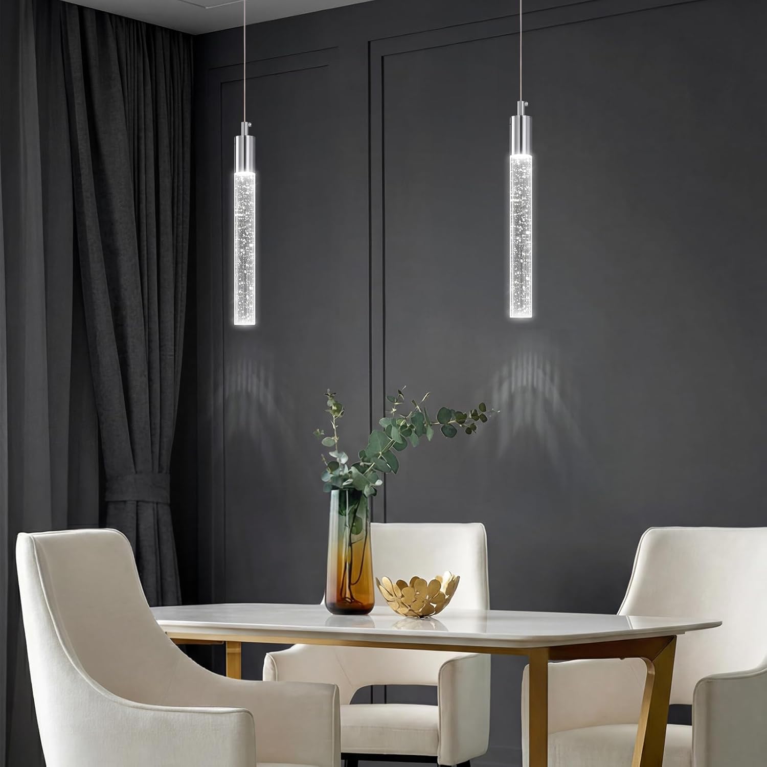 Dimmable Luxe Black Pendant Light — 2-Light — Chrome