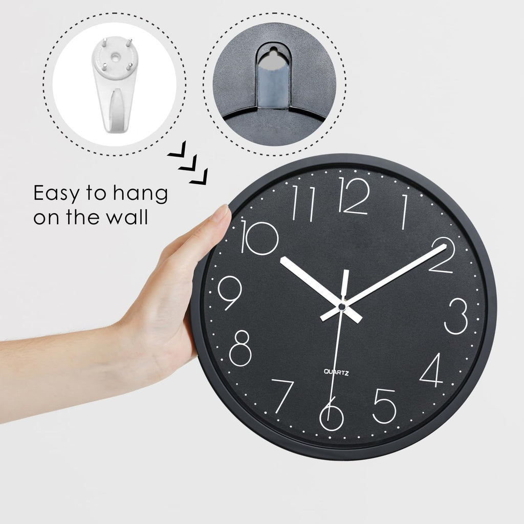 Battery Operated Black Wall Clock — 12" - View 5
