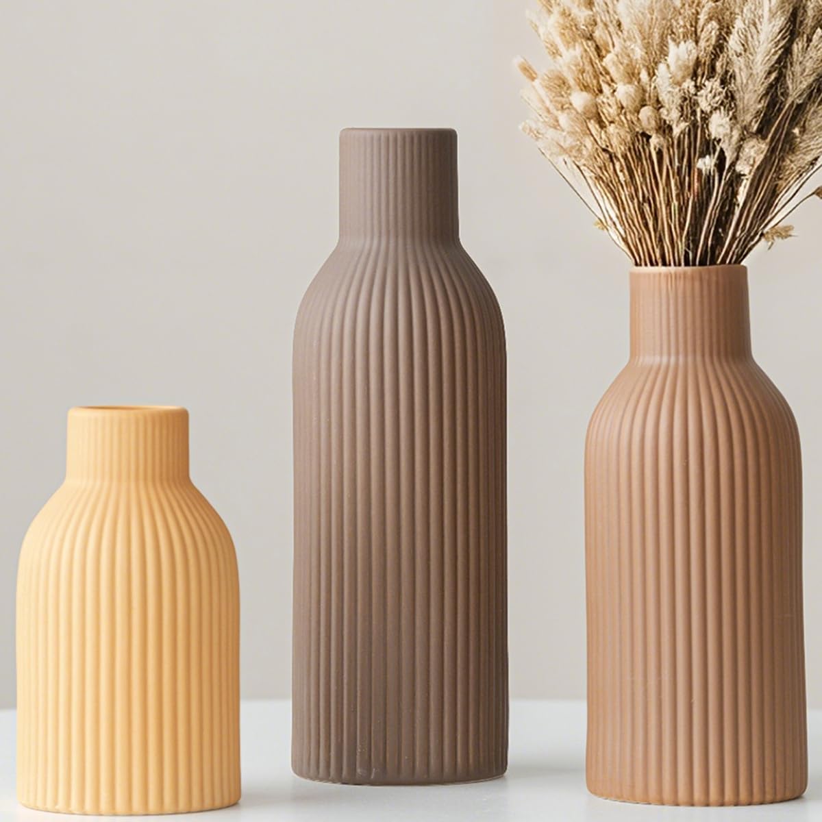 Modern Beige Decorative Vase — Set of 3 — Coffee Mix