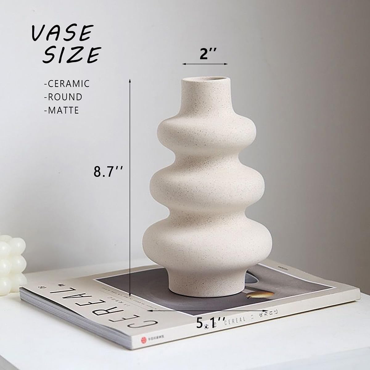 Round Boho White Flower Vase - View 3