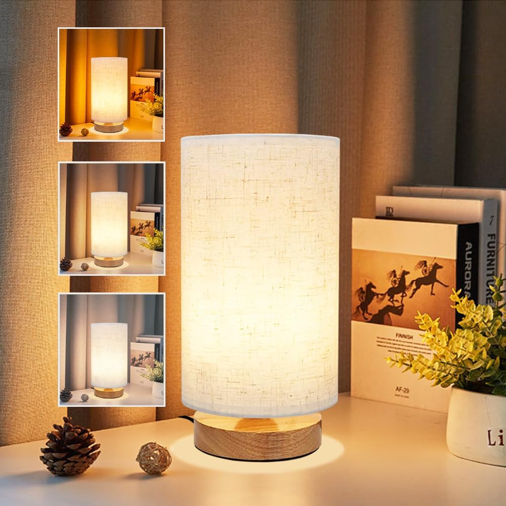 Round Boho Wood Table Lamp — Set of 1 — 3 Color Adjustable - Set of 1