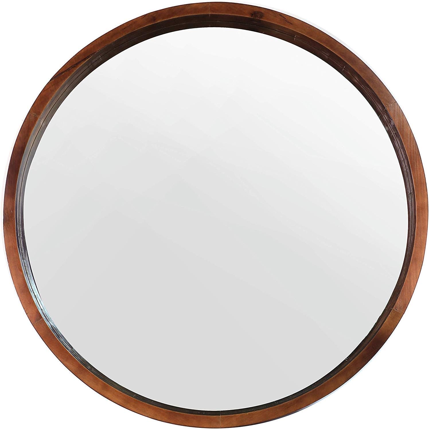 Farmhouse Beige Round Mirror — 22" — Walnut Brown