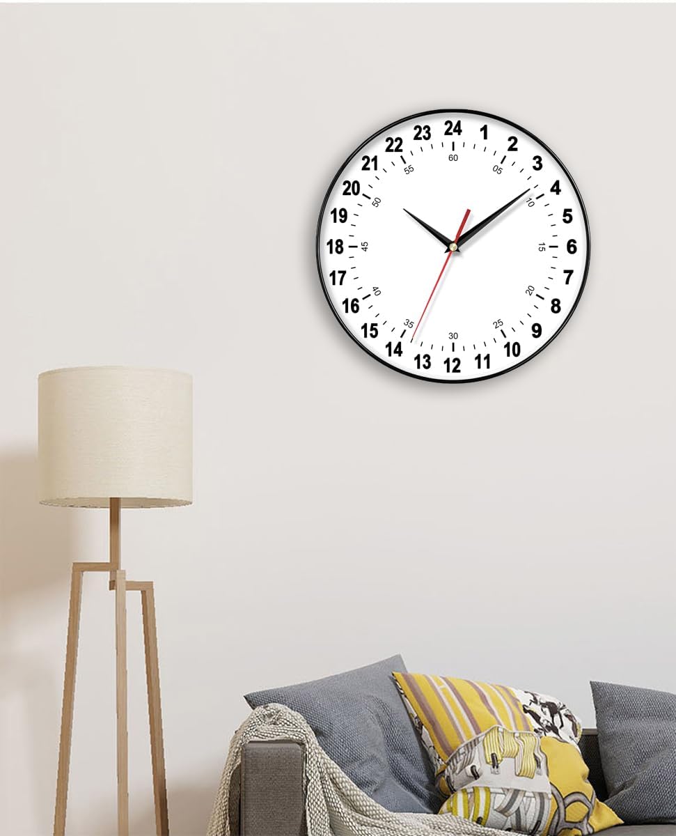 Round Modern Black Wall Clock — 12" - View 6