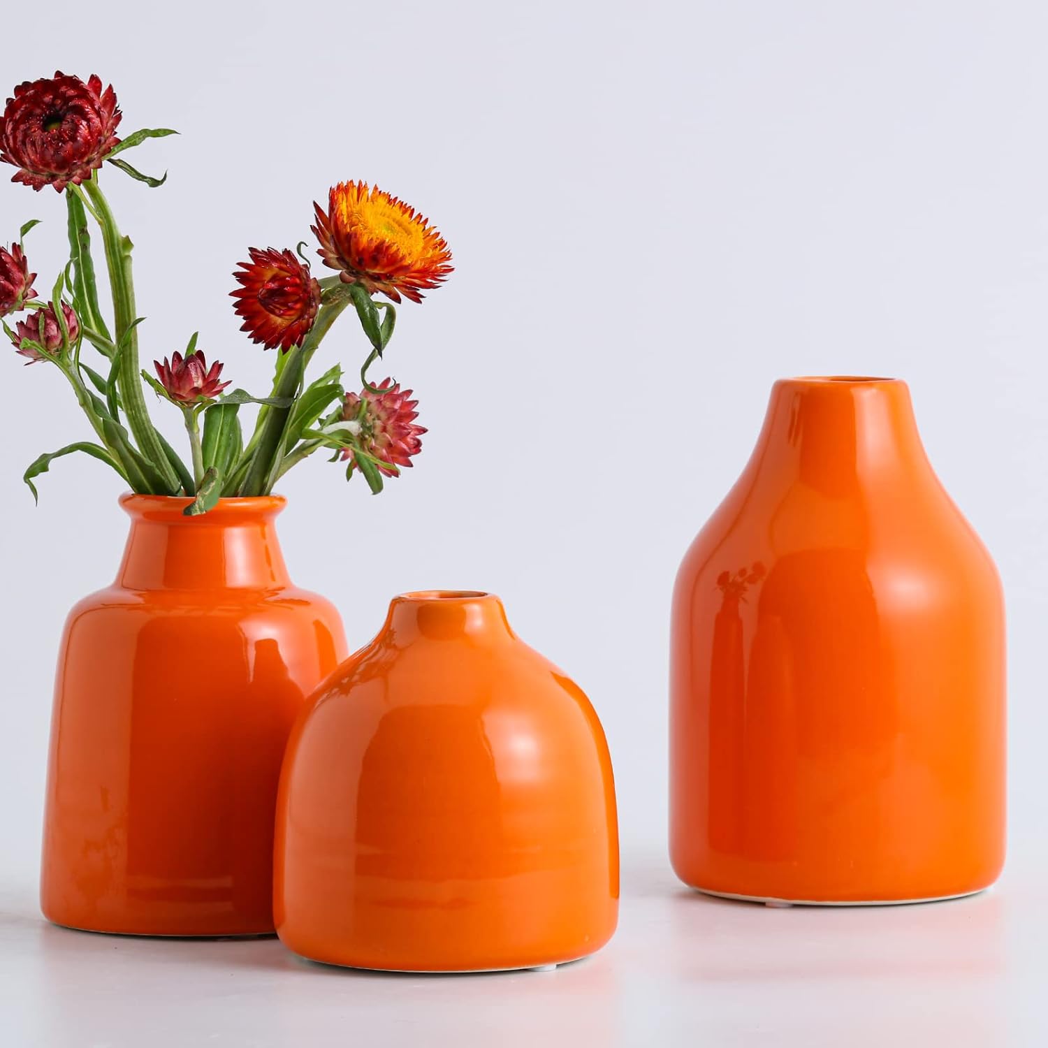 Modern Black Flower Vase — Set of 3 — 3 Vase Set- Orange