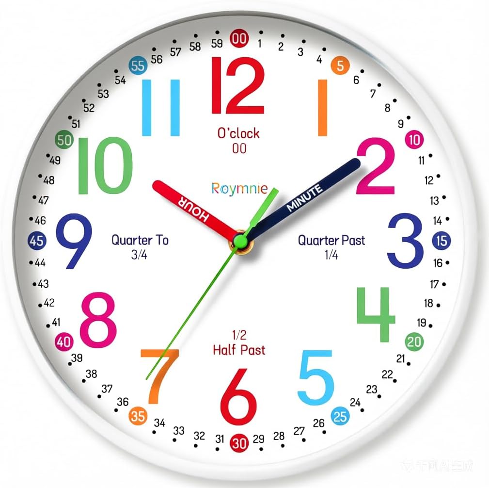 Battery Operated Blue Wall Clock — 14" — White