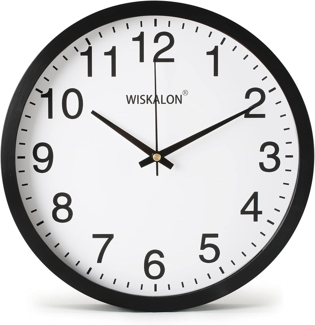 Battery Operated Black Wall Clock — 10" — White