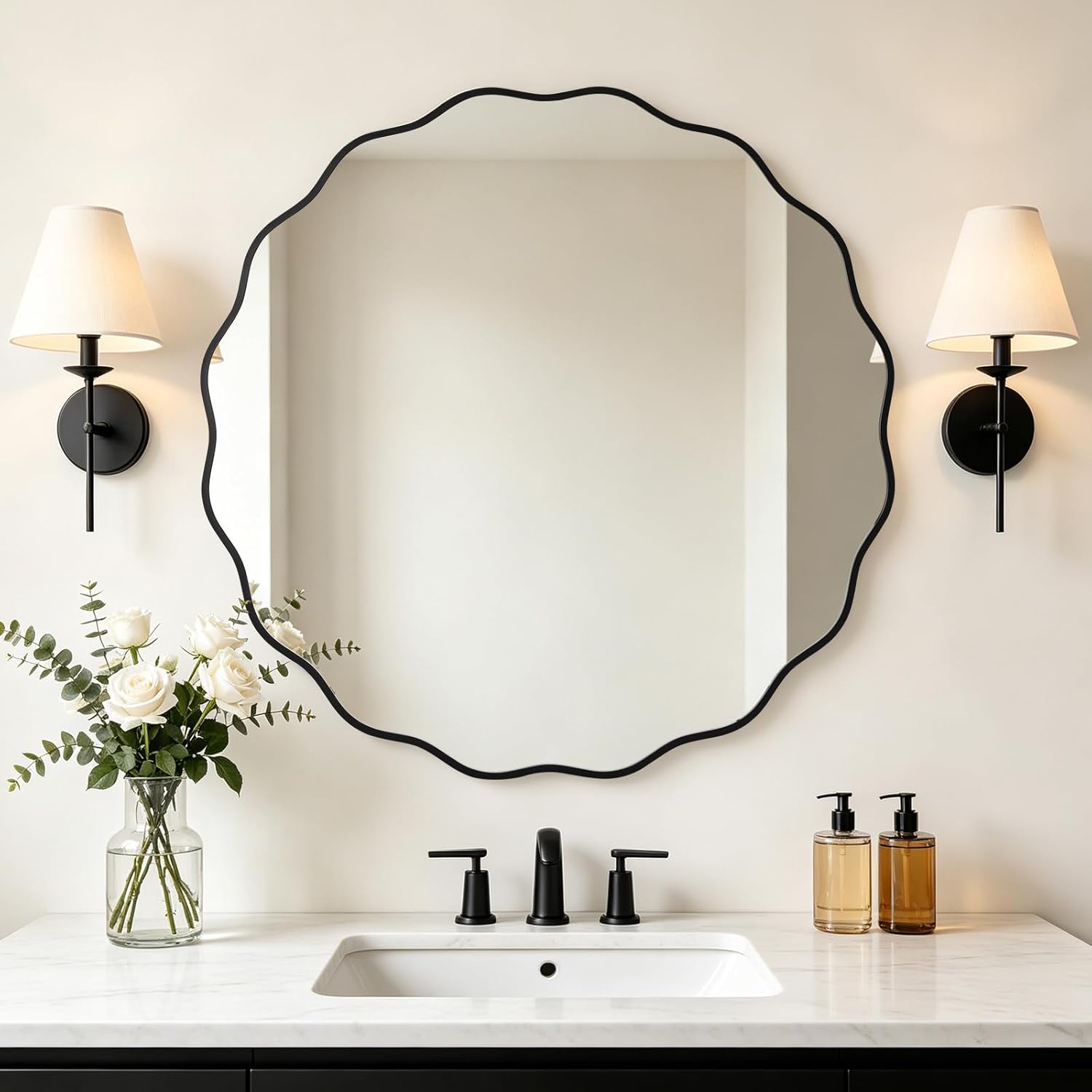 Luxe Black Round Mirror — 24" — Black