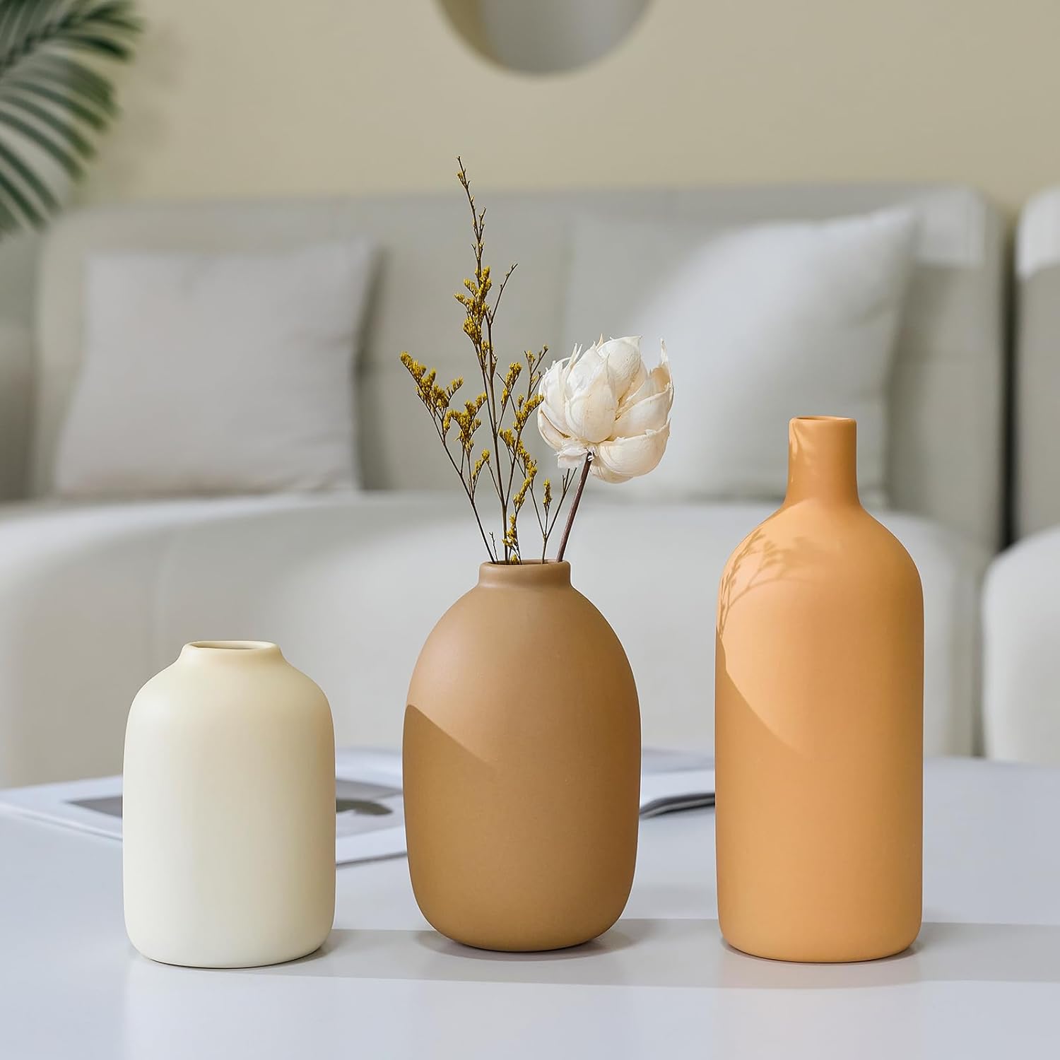 Farmhouse Beige Vase Set — Set of 3 — Beige Set of 3