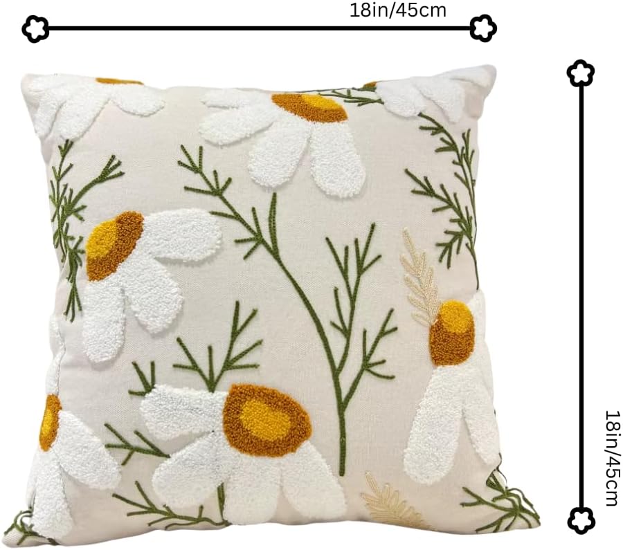 Embroidered Boho Beige Throw Pillow Cover — 18" - View 3