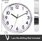 Battery Operated Modern Silver Wall Clock — 12" - View 7
