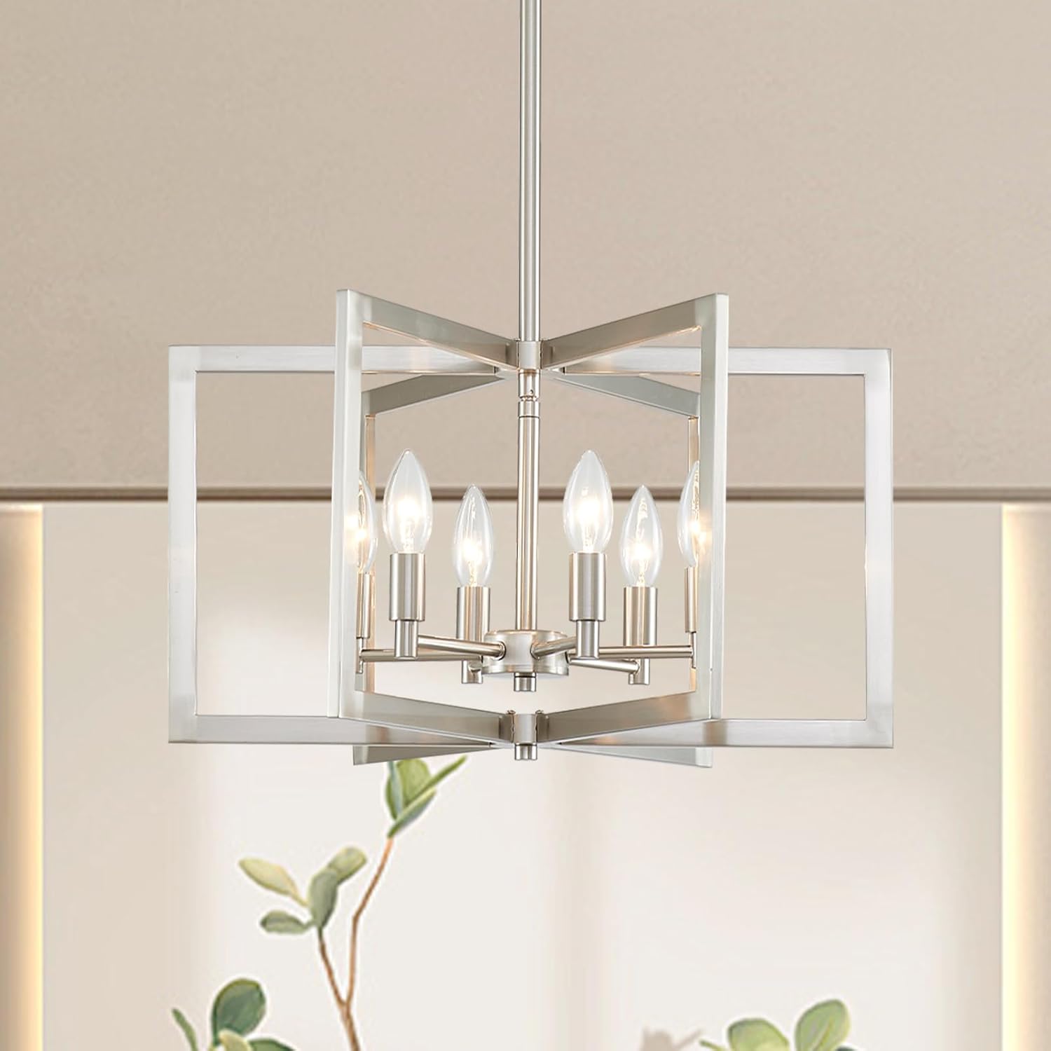 Modern Black Chandelier — 6-Light — Brushed Nickel 6-Light