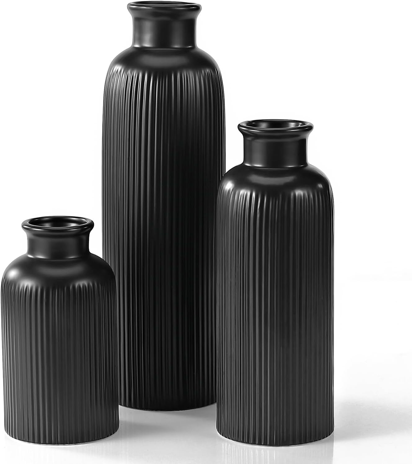 Boho Beige Flower Vase — Set of 3 — Black
