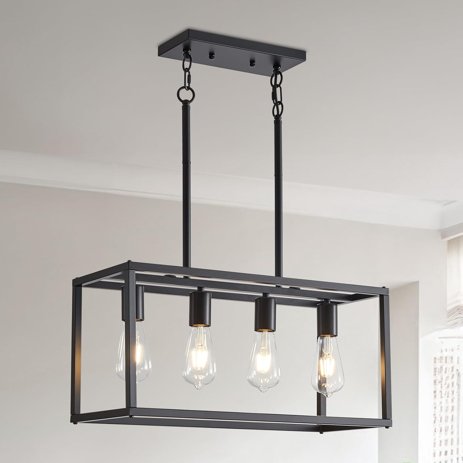 Adjustable Farmhouse Black Chandelier — 4-Light — Black