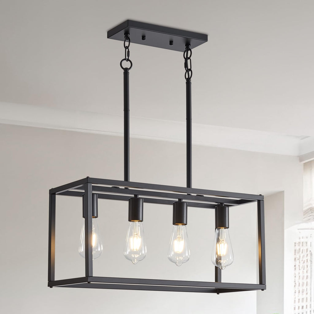 Adjustable Farmhouse Black Chandelier — 4-Light