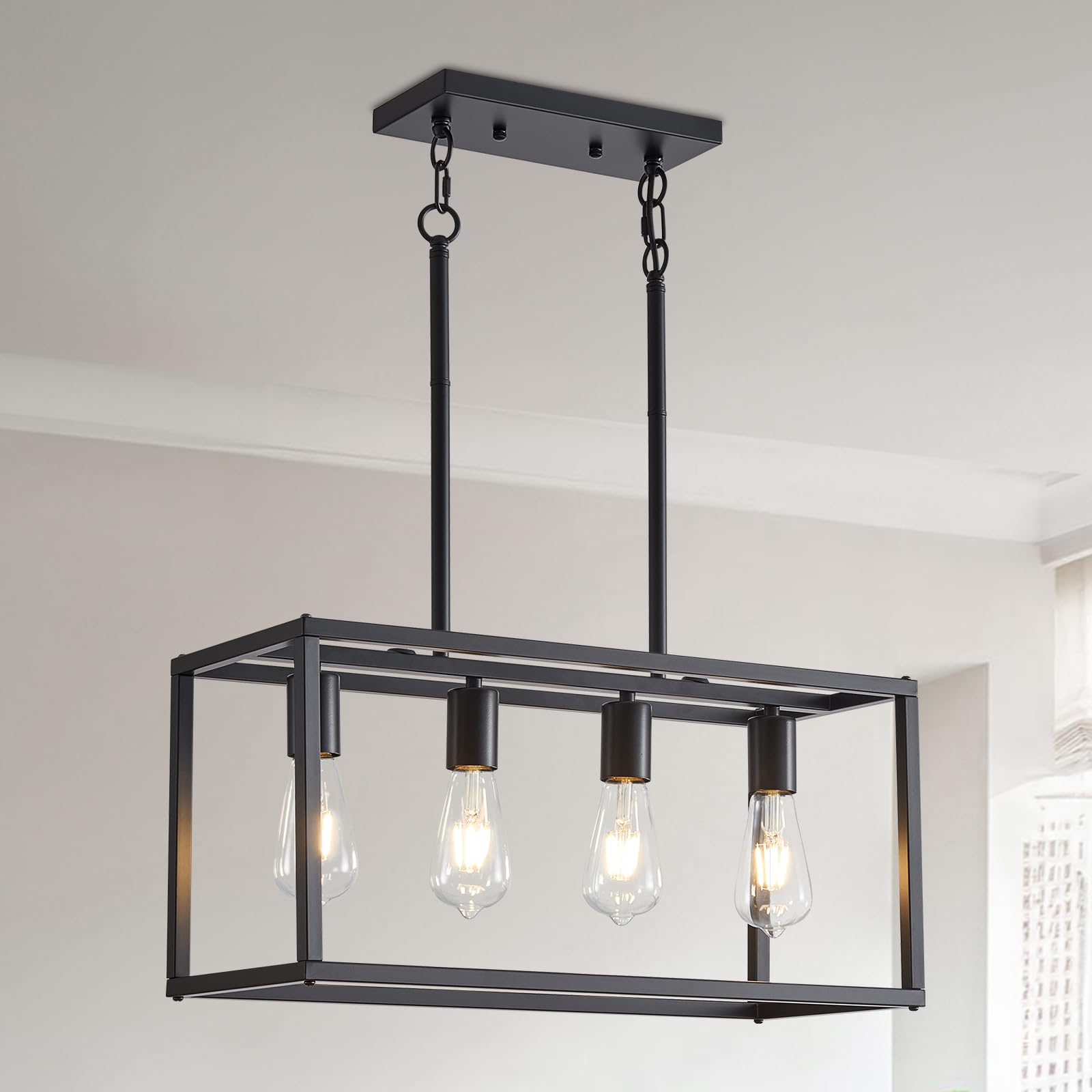 Adjustable Farmhouse Black Chandelier — 4-Light