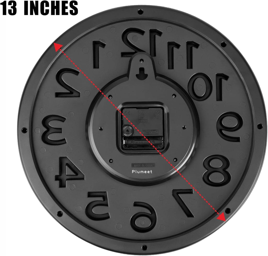 Battery Operated Modern Black Wall Clock — 13" - View 7