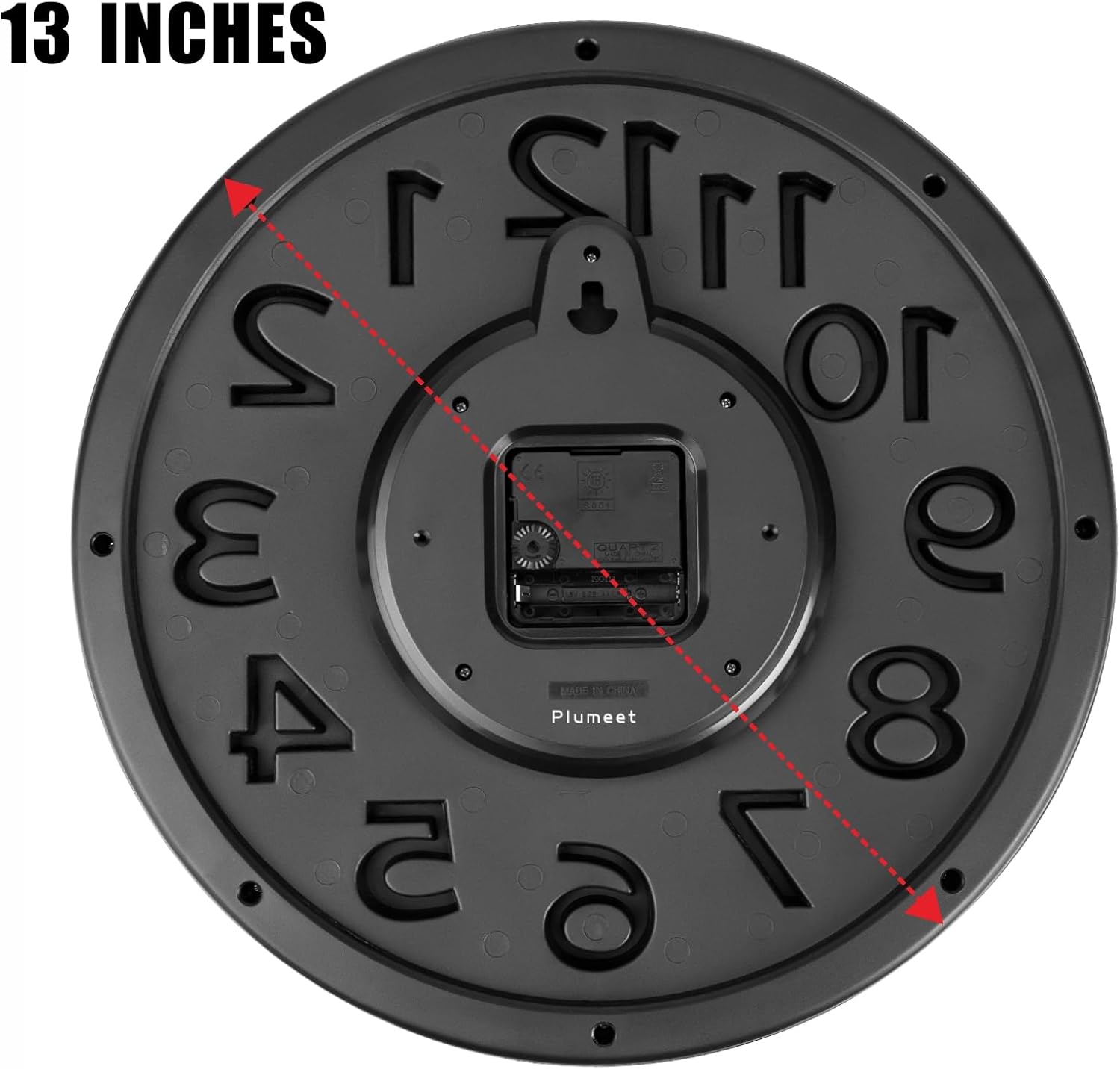 Battery Operated Modern Black Wall Clock — 13" - View 7