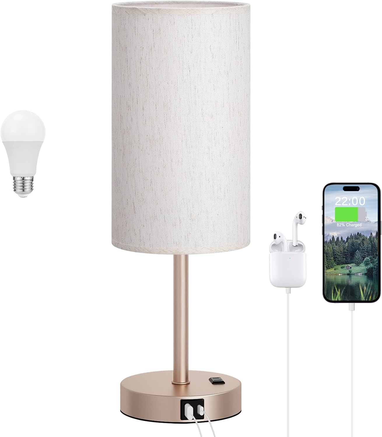 Dimmable Beige Desk Lamp — 14" — Cream & Antique White