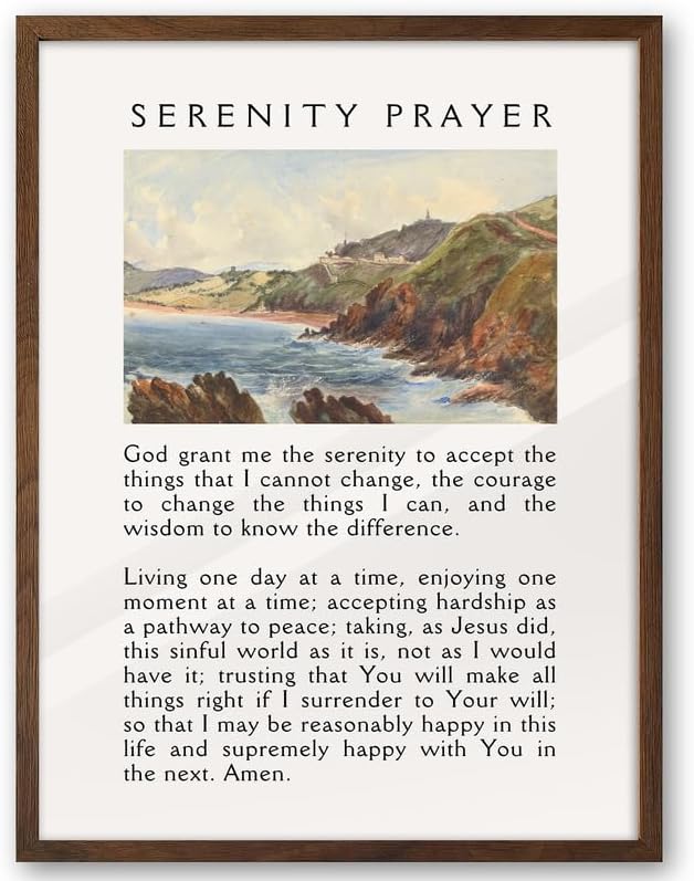 Framed Boho Blue Canvas Wall Art — 16" — Walnut Framed Prayer