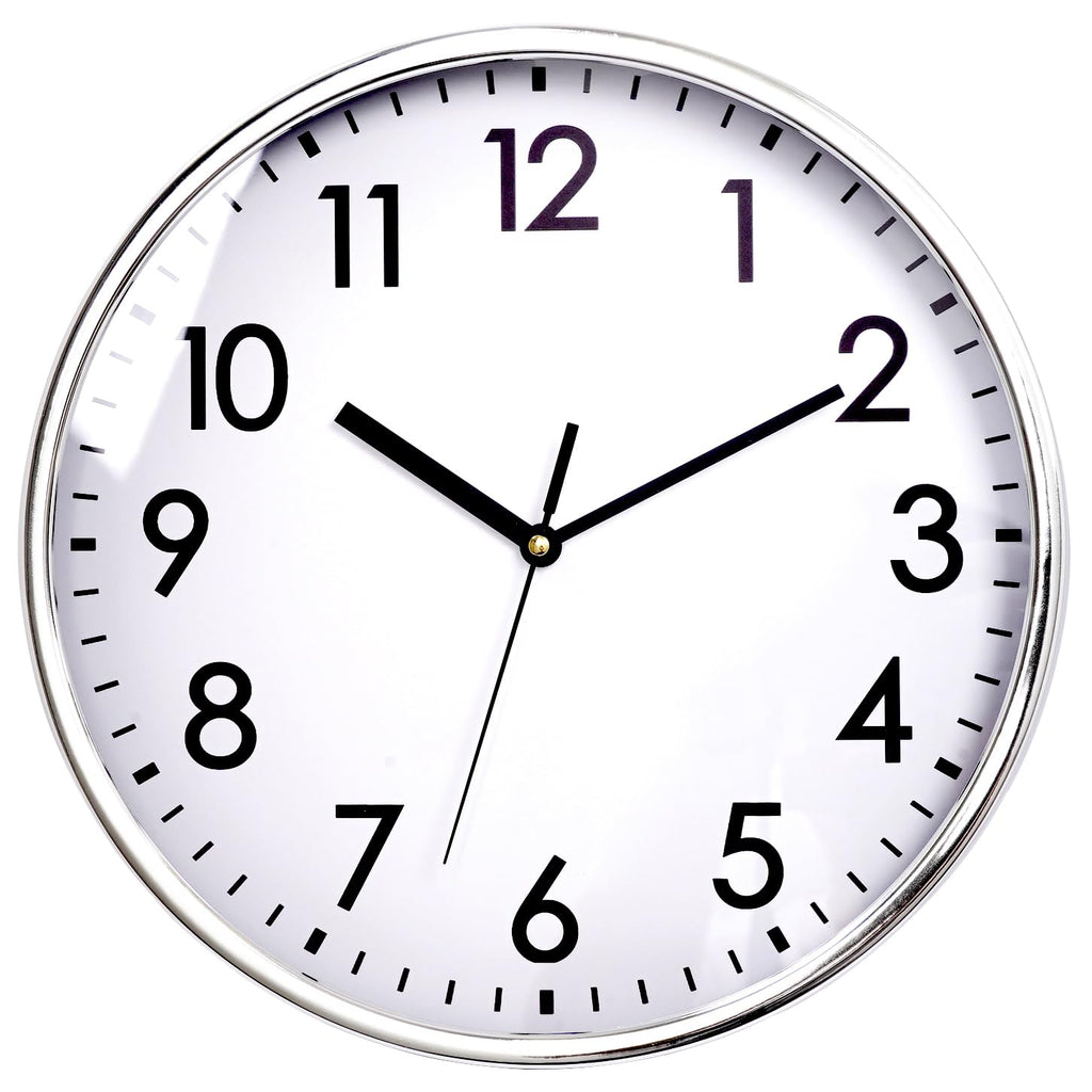 Battery Operated Modern Silver Wall Clock — 12"