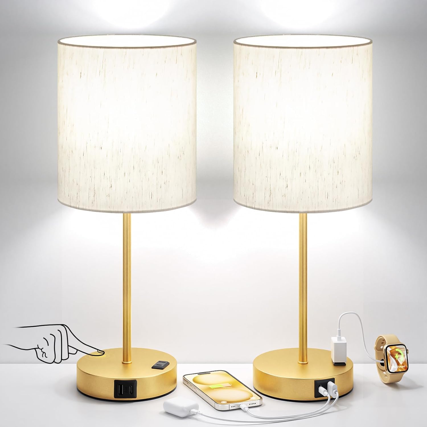 Dimmable Black Table Lamp — Set of 2 — Gold