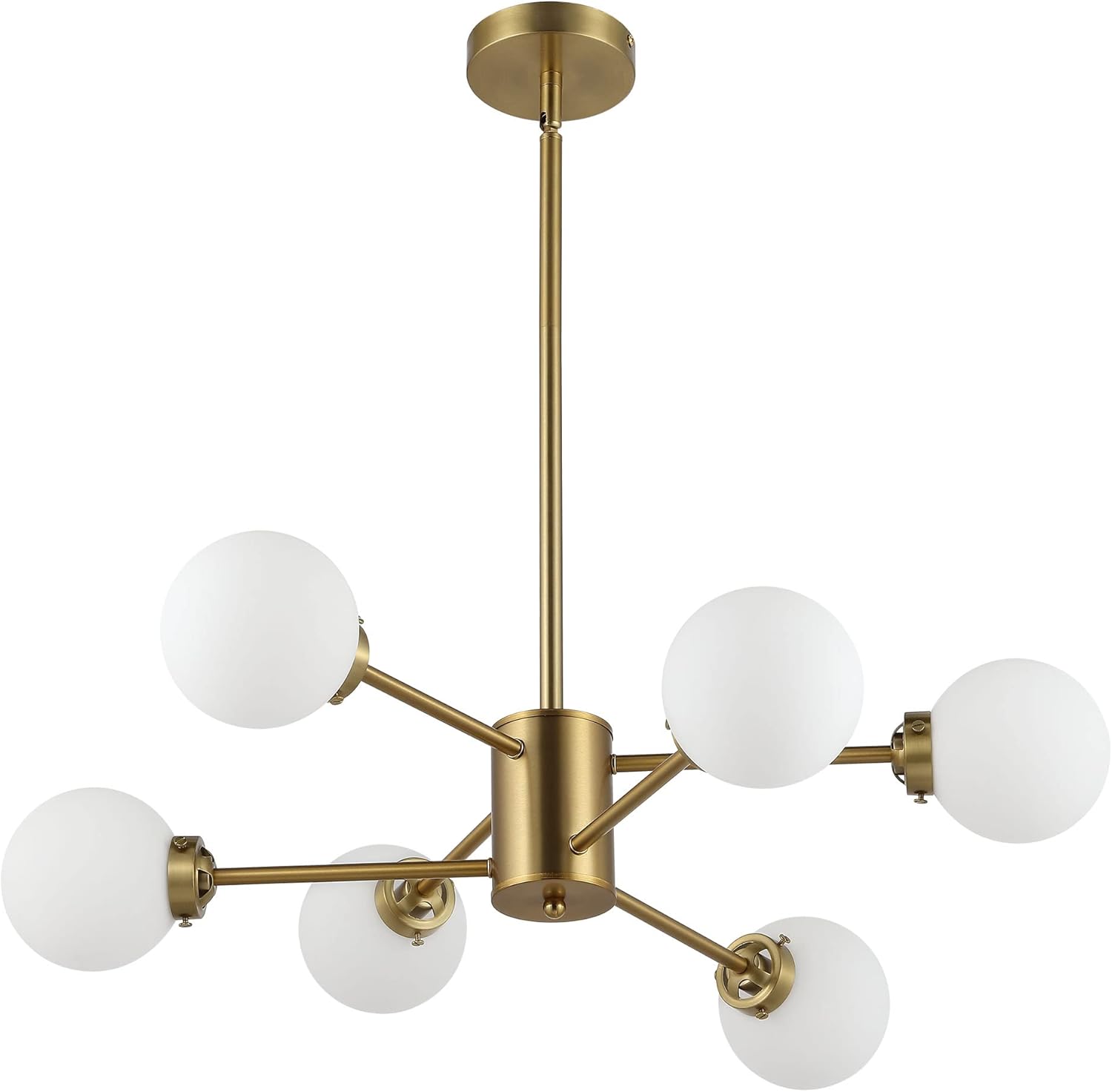 Adjustable Modern Black Chandelier — 6-Light — Gold + White Glass