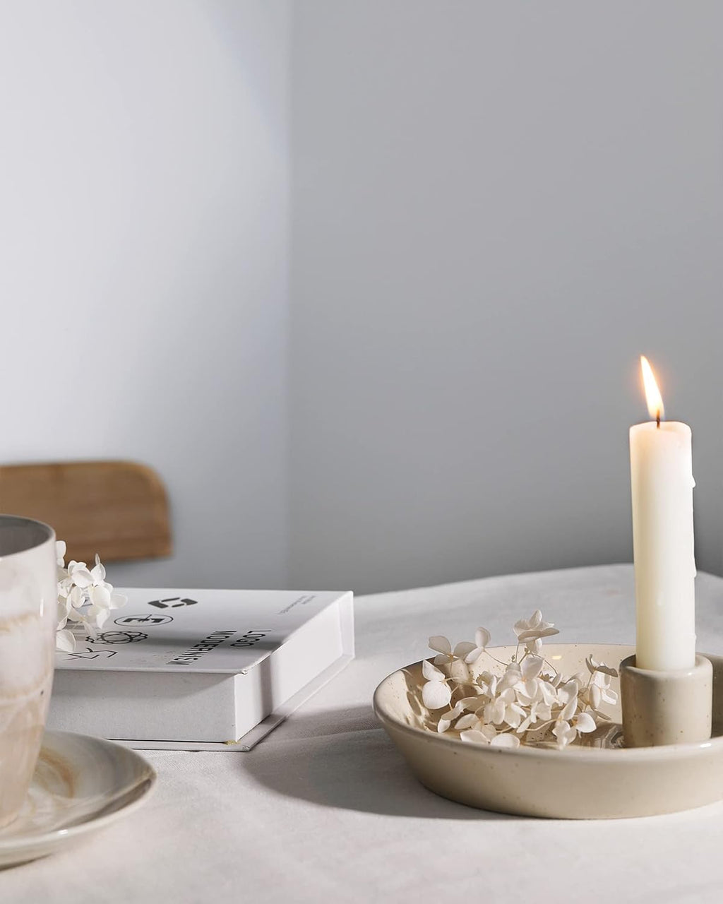 Round Boho White Candle - View 2