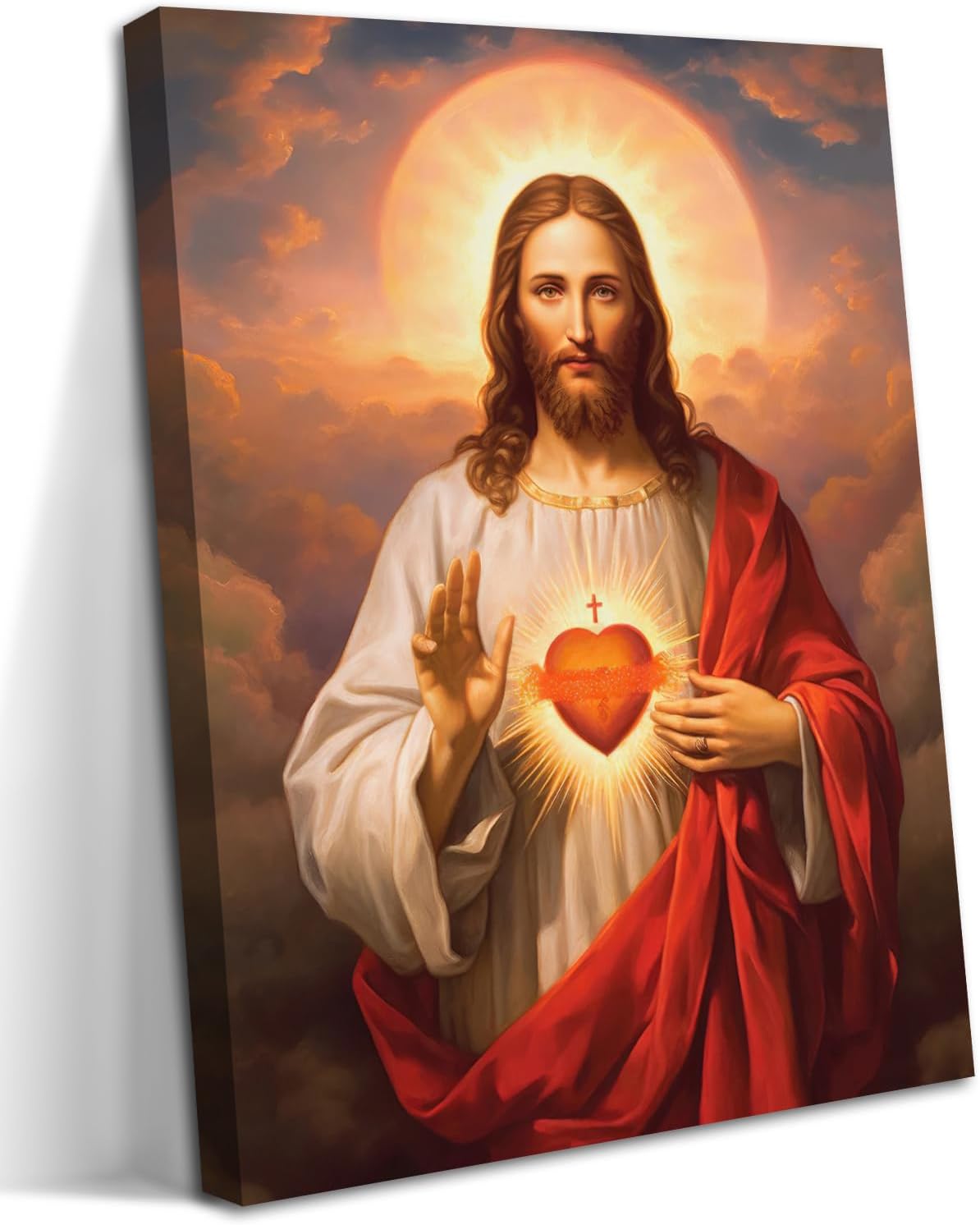 Framed Pink Canvas Wall Art — 16" — Sacred Heart of Jesus