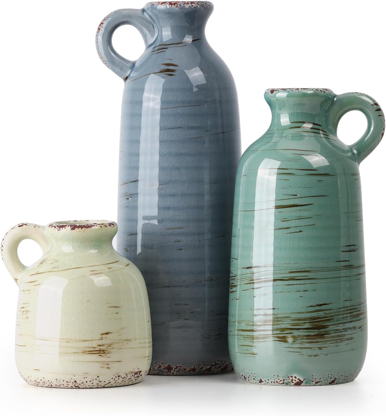 Farmhouse Beige Decorative Vase — Set of 5 — 3pcs-multicolor With Handle