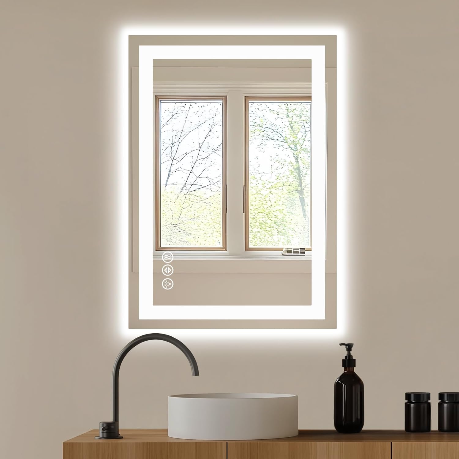 Framed Luxe Black Mirror — 36" — Led-white Rect