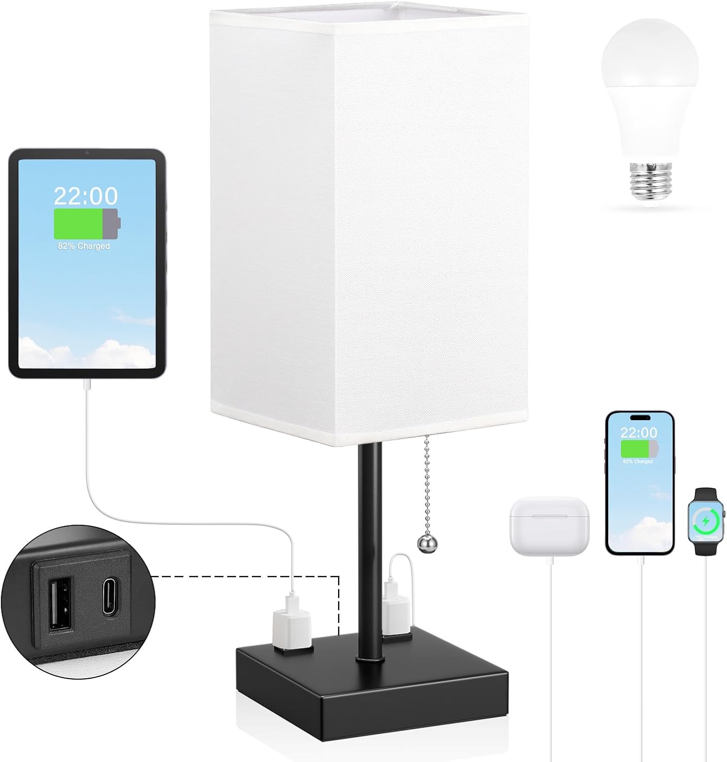 Modern Beige Bedside Lamp — White & Black