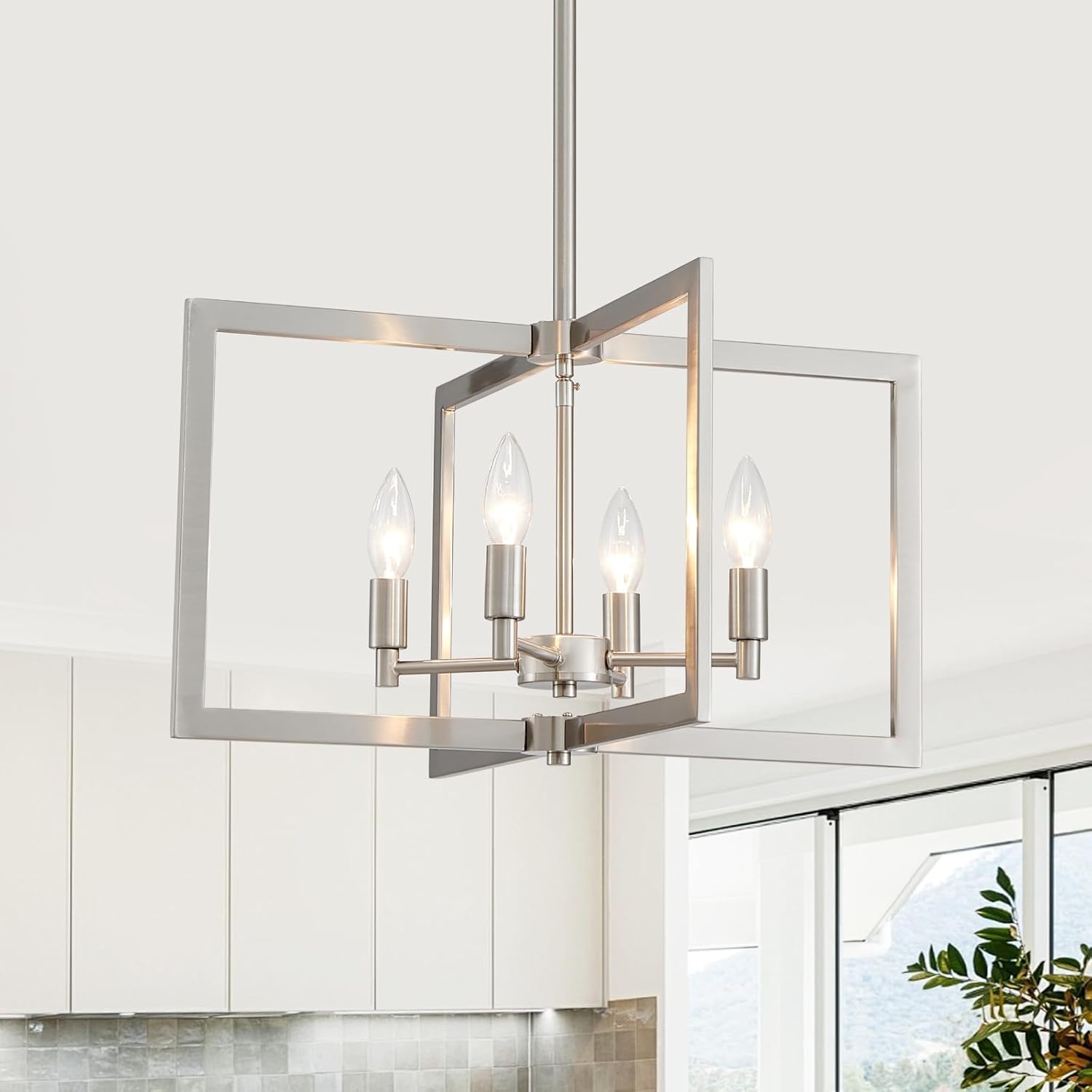 Modern Black Chandelier — 6-Light — 039-Brushed Nickel