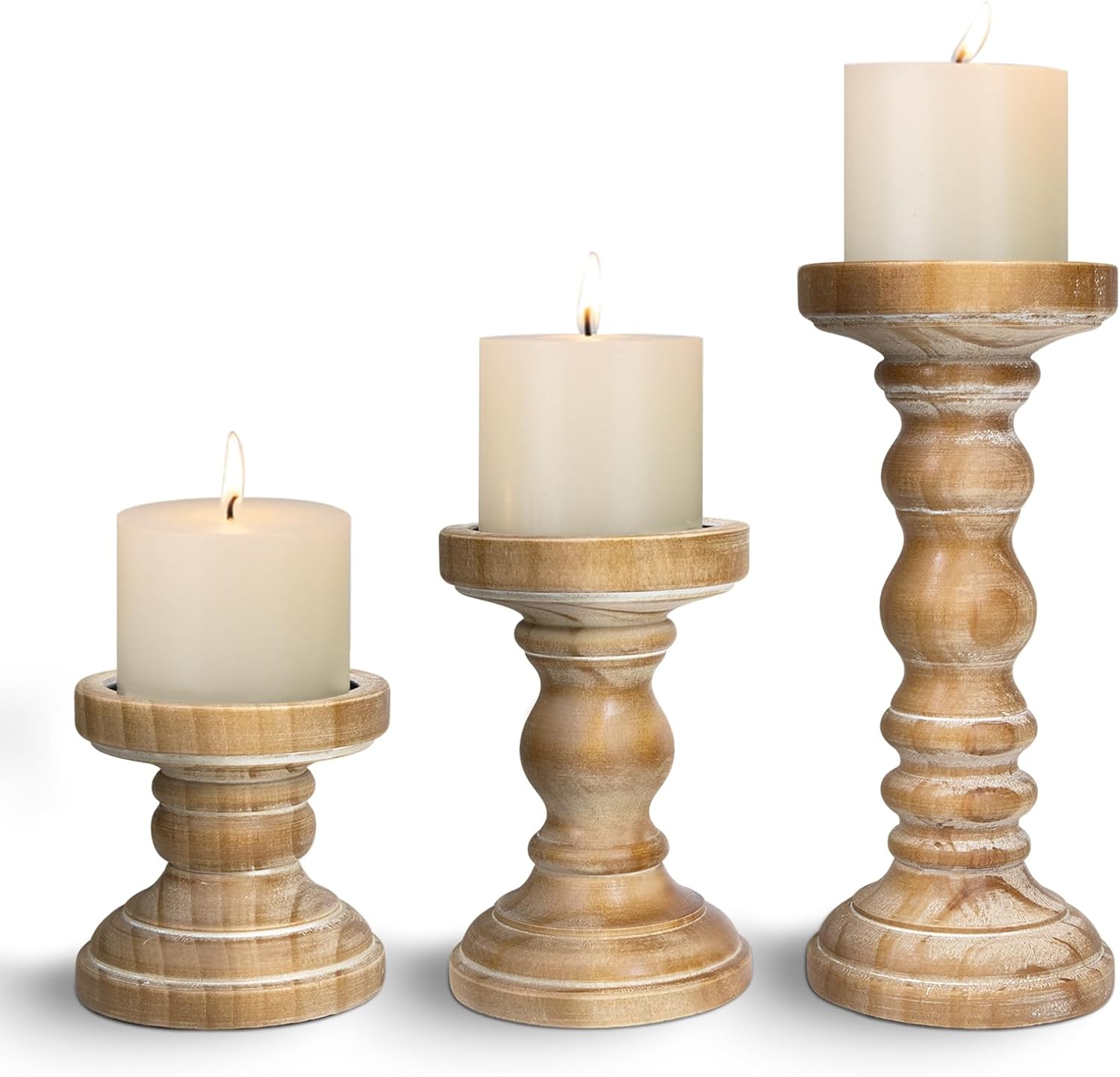Vintage Farmhouse Black Pillar Candle — Set of 3 — Washedbrown