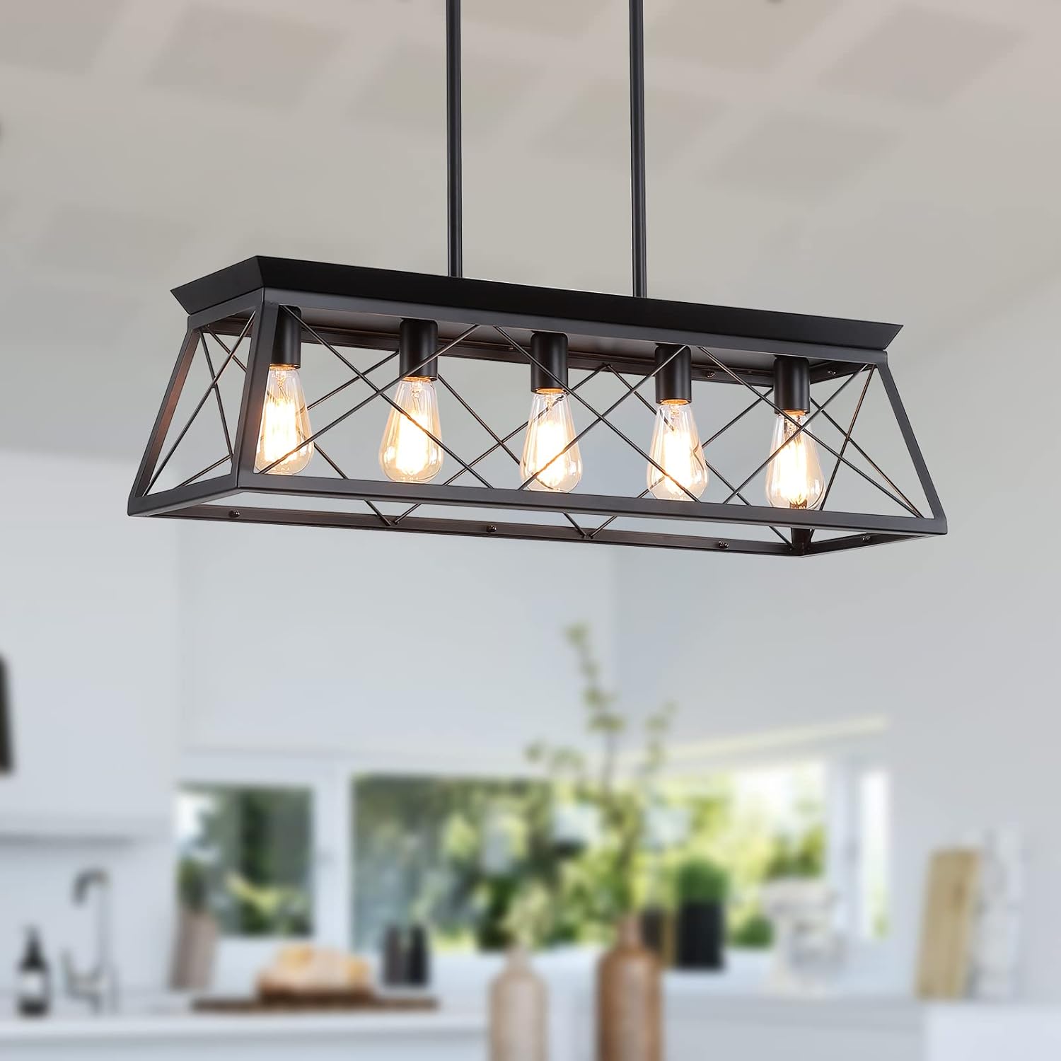 Rectangular Farmhouse Black Chandelier — 5-Light — Black